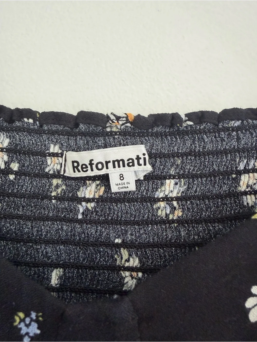 Reformation Reign Top - Black Floral Sweetheart Long-Sleeve